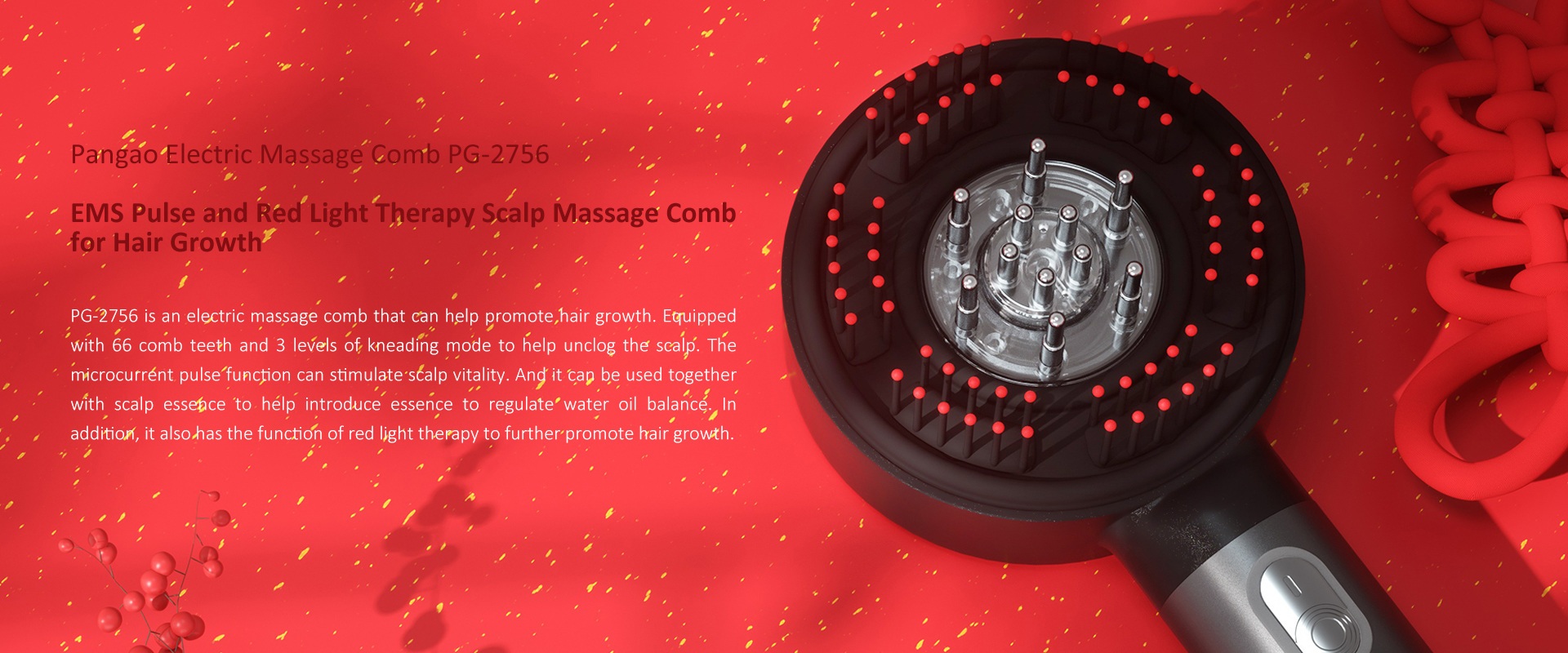 EMS Pulse and Red Light Therapy Hair Scap Massage Comb with Applicator