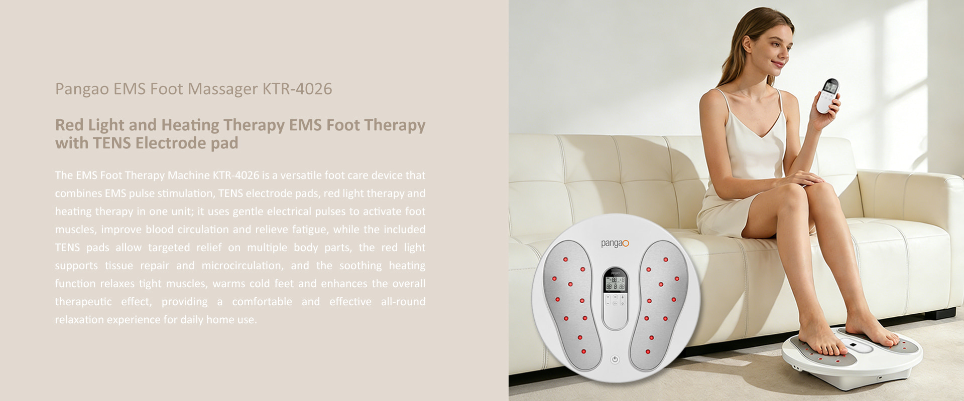 Electric Heating and Red Light Terhapy EMS Foot Massager with TENS Pads